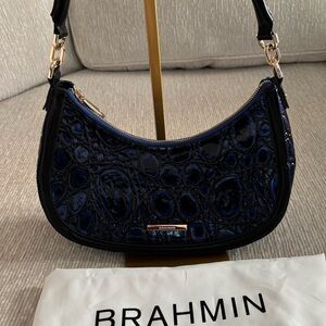 Brahmin Small Bekka Shoulder Bag Kyanite Curie Croc Embossed Blue Black Leather